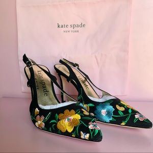 Kate Spade Valerie Slingback Pumps Floral Garden Black 8.5 NWOB